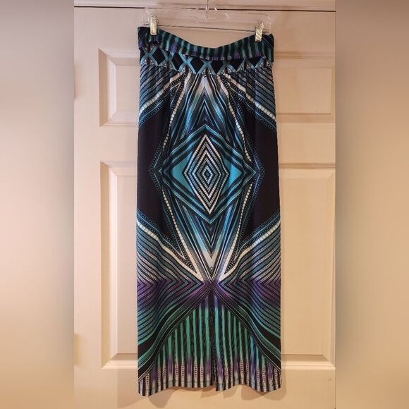 Valerie Stevens stretchy colorful geometric foldover pull on maxi skirt S - Picture 5 of 5